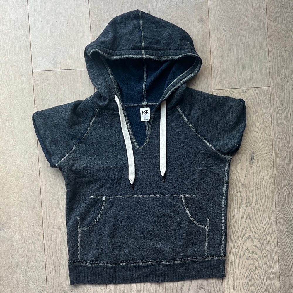 NSF Kip Navy Blue Terry Layered Sweatshirt Pullover Hoodie Womens Size S